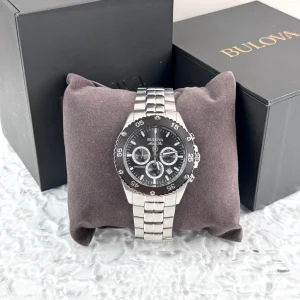 Bulova Marine Star Black Dial Chronograph Stainless Steel Men's Watch 98B401