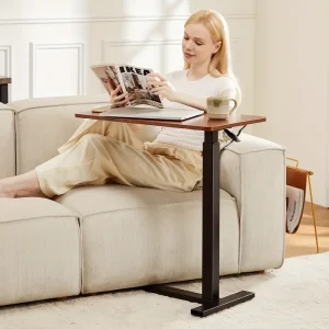 EDX Adjustable Bedside Table with Wheels | Rolling Laptop Table, Mobile Standing Desk for Home Use | Rustic Brown, Black