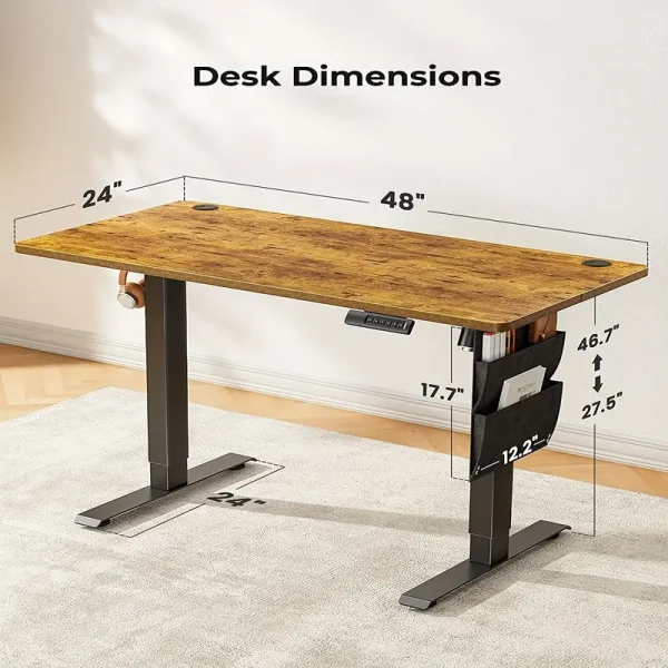 PERLESMITH 48x24 Inch Ergonomic Standing Desk with Storage & Memory Function - Image 7
