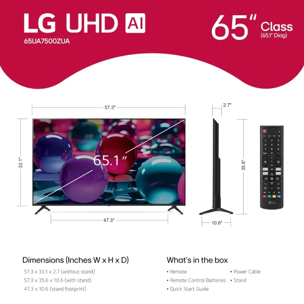 LG 65" 4K UHD UA75 AI Smart TV, 65UA7500 - Image 3