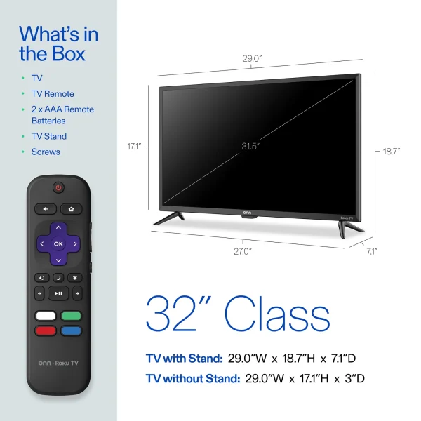 onn 32” Class HD (720P) LED Roku Smart Television (100012589) - Image 3